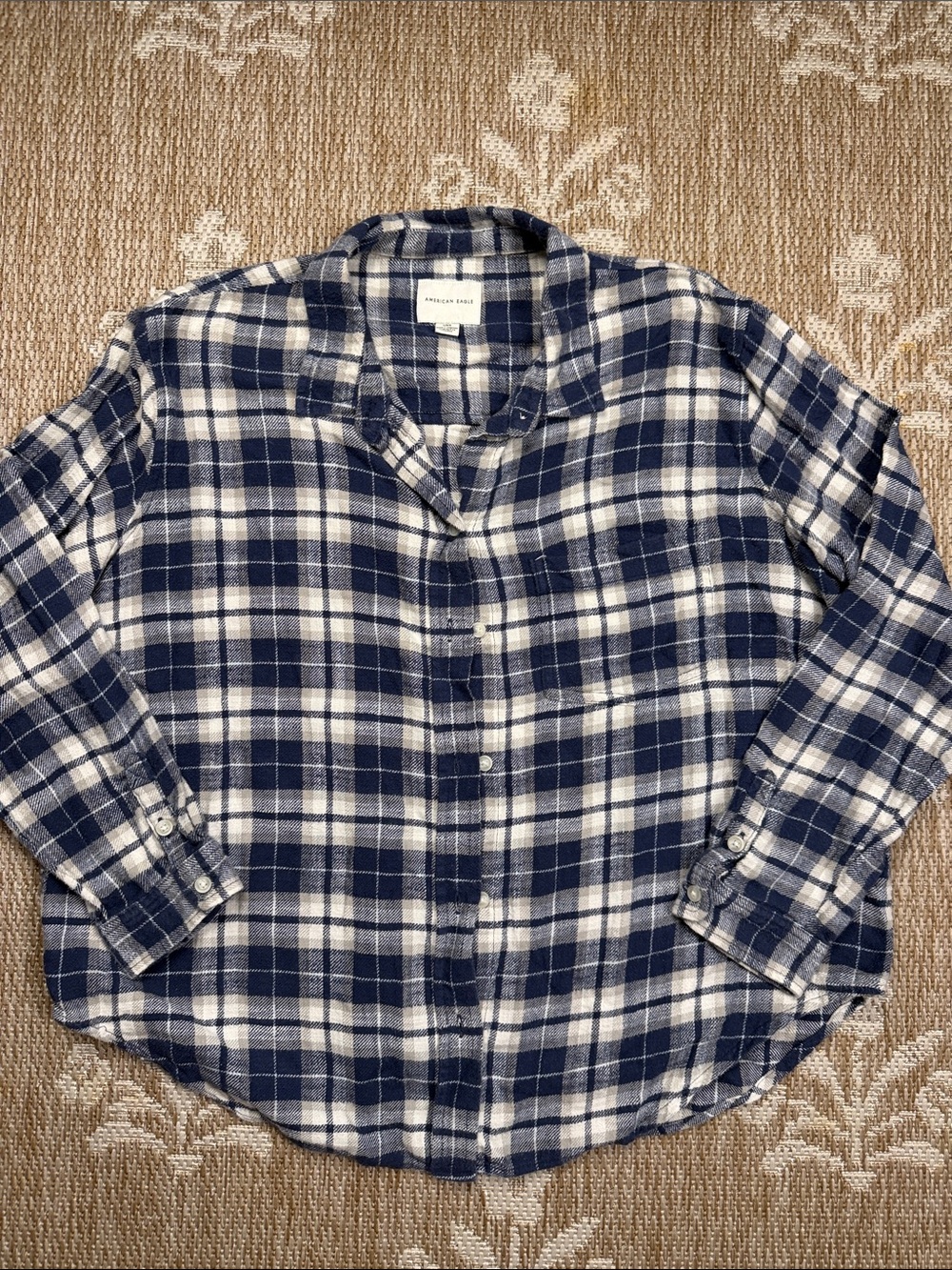 American Eagle Outfitters Blue and White Plaid Button-Down Shirt